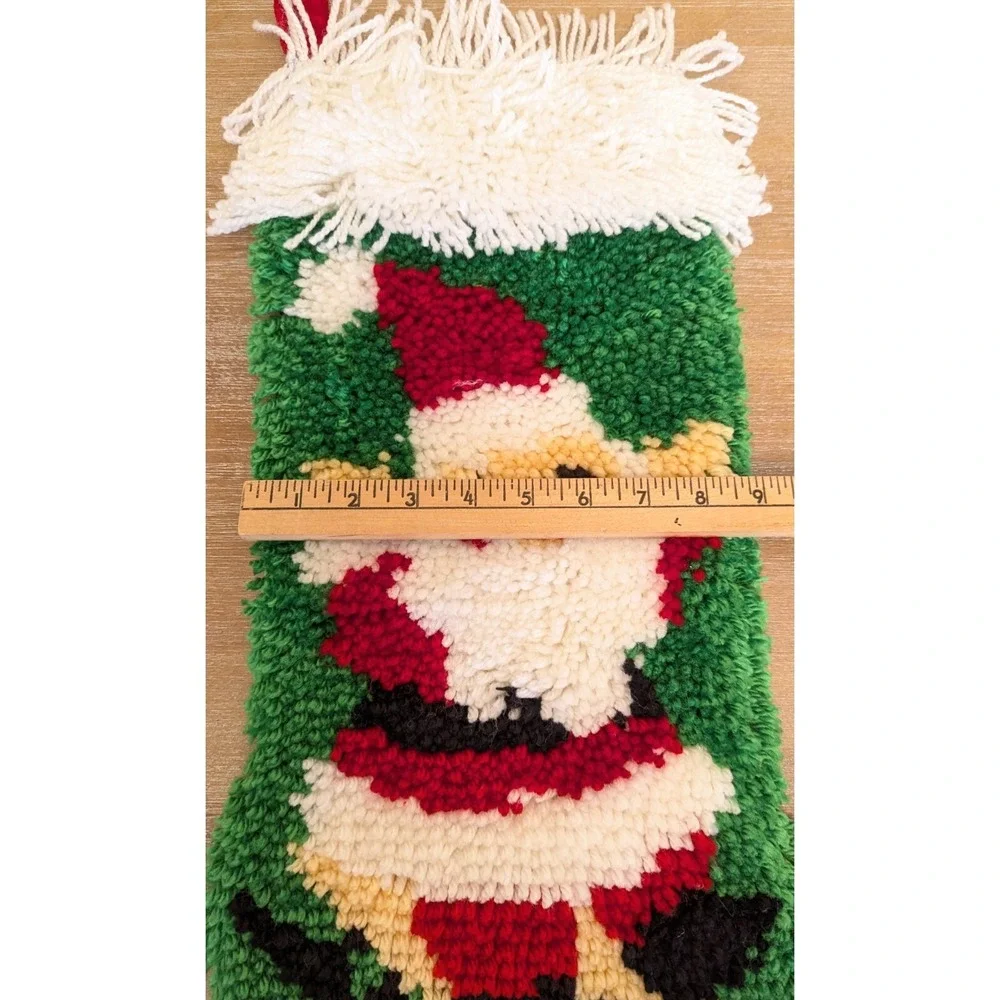 Vtg Latch Hook Yarn Shag Christmas Stocking 22